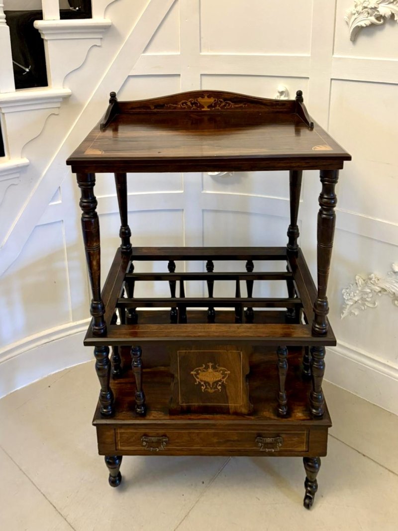 Antique Victorian Quality Rosewood Inlaid Canterbury - Image 2